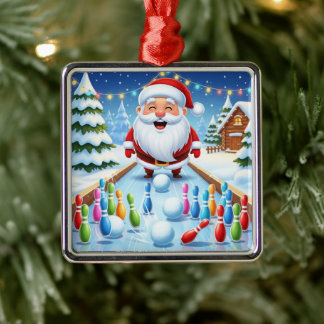 Ornamento De Metal Striking Santa Bowling Candy Cane Lane Personalize