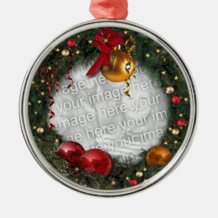 Ornamento De Metal Sua foto em uma coroa de Natal
