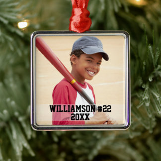 Ornamento De Metal Sua foto personalizada de beisebol ou seu esporte
