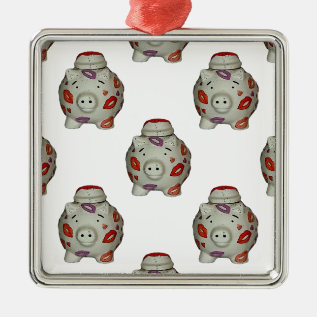 Ornamento De Metal Suíno Lipstick Adorável (Frente)