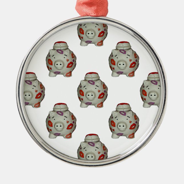 Ornamento De Metal Suíno Lipstick Adorável (Frente)