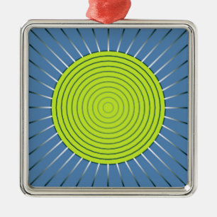 Ornamento De Metal Sunburst geométrico moderno - azul do limão e da