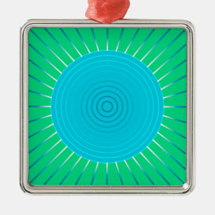 Ornamento De Metal Sunburst Geométrico Moderno - Azul e Verde-Jade
