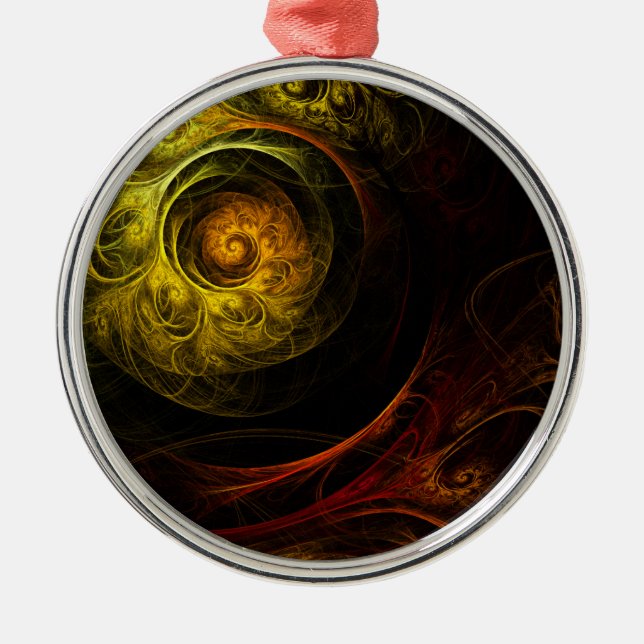 Ornamento De Metal Sunrise Floral Red Abstrato Art (Frente)