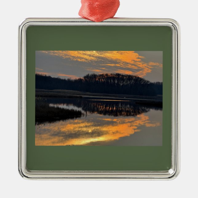 Ornamento De Metal Sunset Waterscape Reflection Ornament  (Frente)