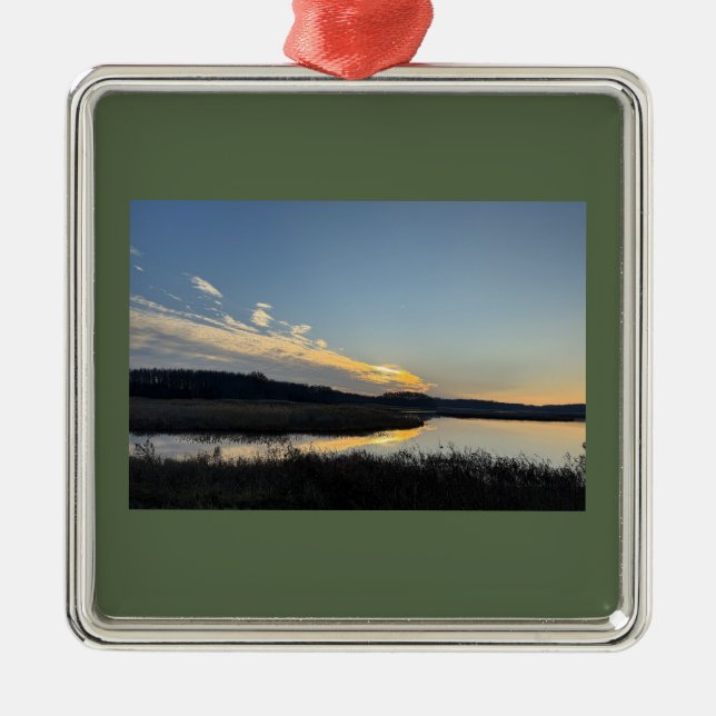 Ornamento De Metal Sunset Waterscape Reflection Ornament  (Frente)