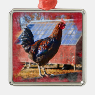 Ornamento de metal superior com o galo no barnyard