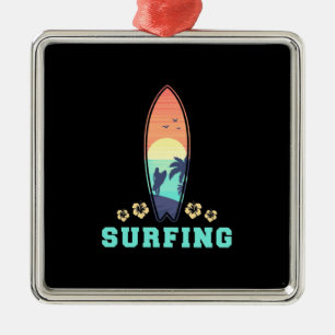 Ornamento De Metal Surfe E Flor
