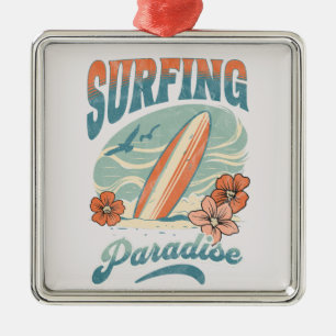 Ornamento De Metal Surfing Paradise retro style design