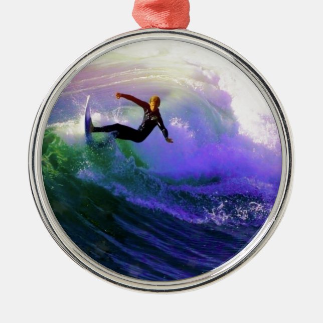 Ornamento De Metal SurFS UP surfing catando uma onda (Frente)