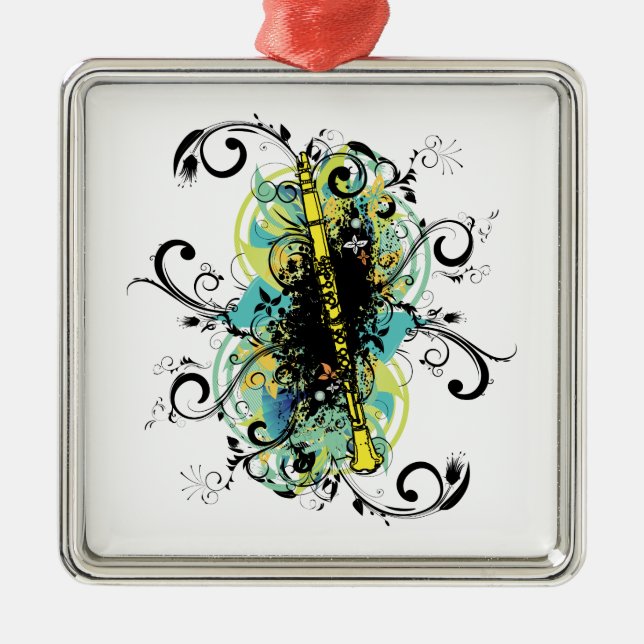 Ornamento De Metal Swirl Grunge Clarinet (Frente)