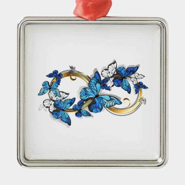 Ornamento De Metal Symbol Infinity of Blue Morpho Butterflies (Frente)