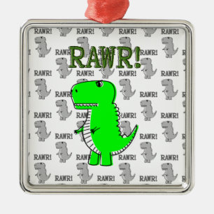 Ornamento De Metal T-Rex Bonito e Irritado com Padrão Preto e Branco