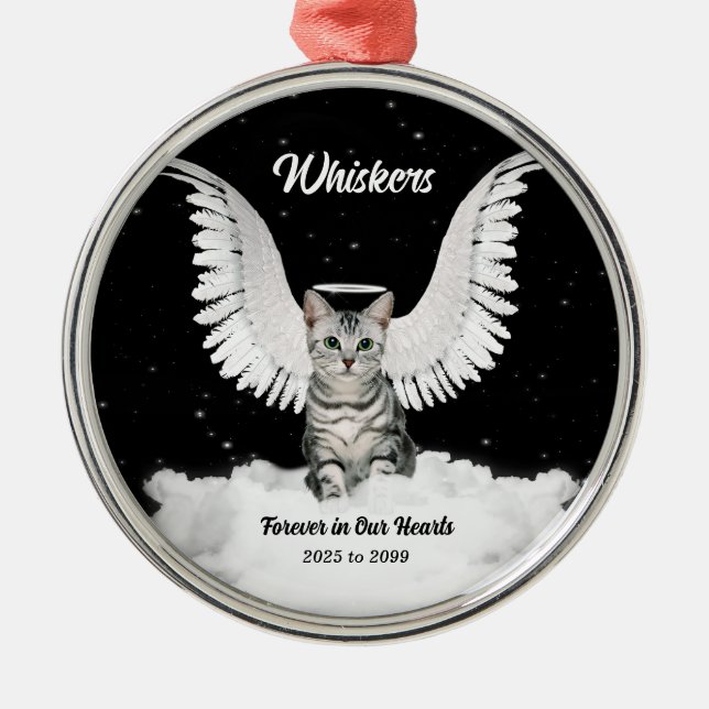 Ornamento De Metal Tabby Cat Guardian Angel Pet Memorial (Frente)