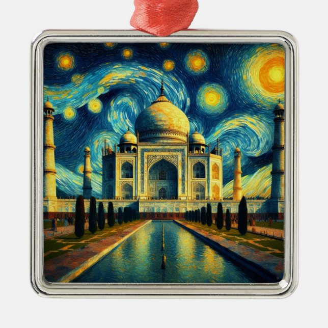Ornamento De Metal Taj Mahal India Starry Night (Frente)