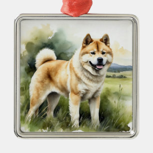 ORNAMENTO DE METAL TAN & WHATERCOLOR AKITA DOG