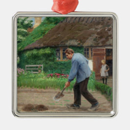 Ornamento De Metal Tarde do trabalho no jardim (por H.A. Brendekilde)