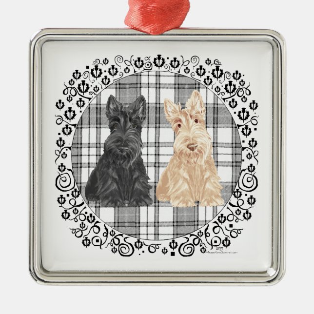 Ornamento De Metal Tartan Scotties (Frente)