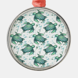 Ornamento De Metal tartaruga marinha em aquarela padrão verde azul an