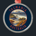 Ornamento De Metal Tasmânia Austrália Circular Retrovisível<br><div class="desc">Tasmânia vetor viagem design. A Tasmânia é um Estado insular da Austrália,  situado a 240 quilômetros a sul do continente australiano,  separado pelo estreito de Bass.</div>