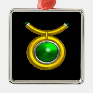 Ornamento De Metal TAURUS ZODIAC ANIVERSÁRIO JEWEL GREEN EMERALD Dou