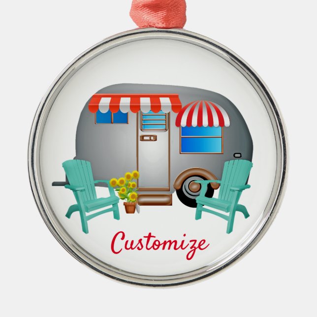 Ornamento De Metal Teardrop Caravan Camper Thunder_Cove (Frente)