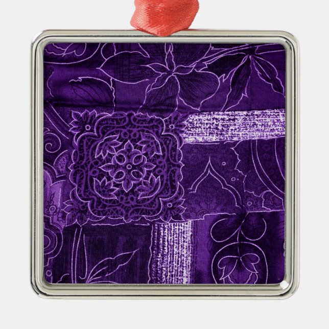 Ornamento De Metal Tecido de Patches Florais Roxo (Frente)