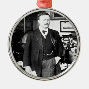 Ornamento De Metal Teddy Roosevelt no vintage 1912 branco da casa