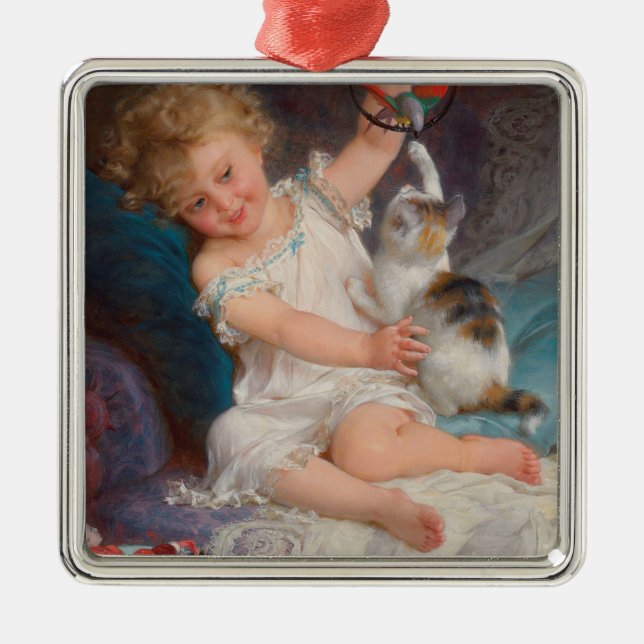 Ornamento De Metal Tempo de Reprodução: Rapariga Brincando com seu Pe (Frente)