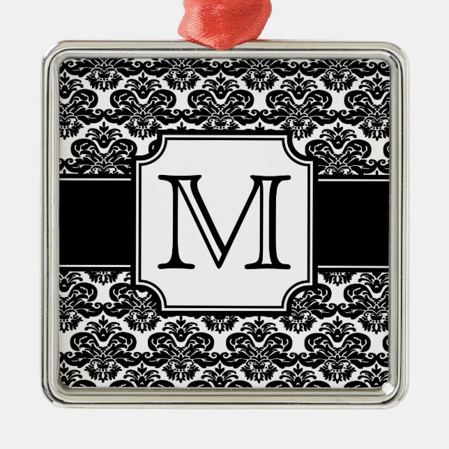 Ornamento De Metal Tendy Monogrammed Damask Ornament (Frente)