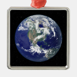 Ornamento De Metal Terra inteiramente iluminada centrada em America