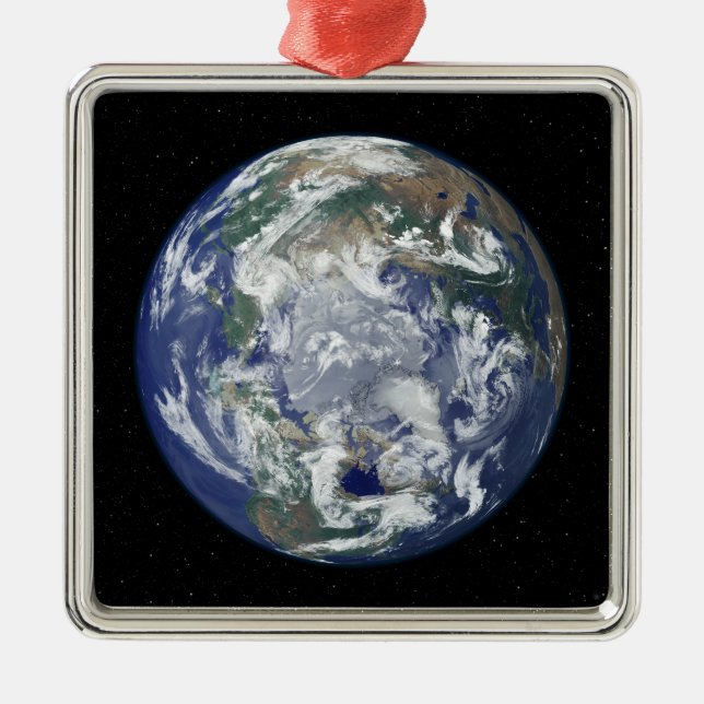 Ornamento De Metal Terra totalmente iluminada centrada no Polo Norte (Frente)