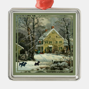 Ornamento De Metal Terrier Escocês Inverno à Antiga