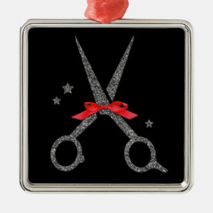 Ornamento De Metal Tesoura com brilho prateado - Ponteiro do cabelo m