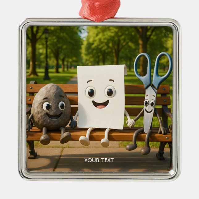 Ornamento De Metal Tesoura de Papel Fantasy Cute Rock (Frente)