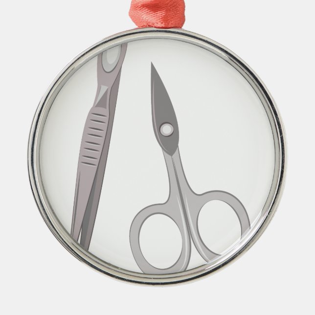 Ornamento De Metal Tesouras & Tweezers (Frente)