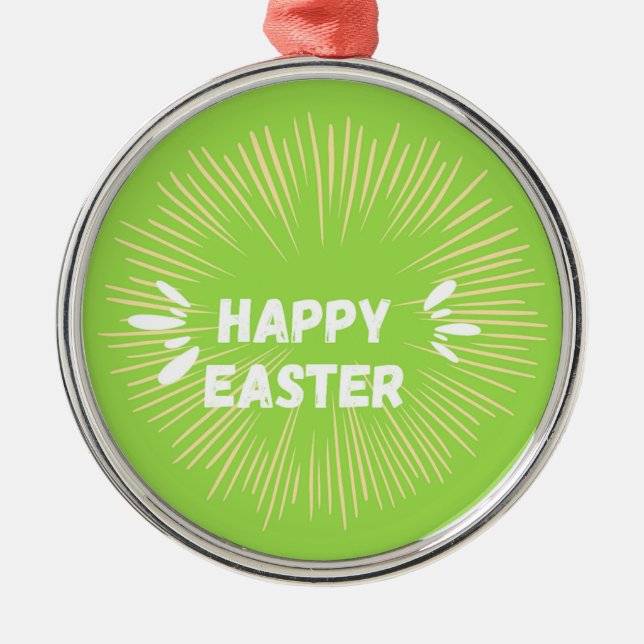 Ornamento De Metal Texto do felz pascoa em verde (Frente)