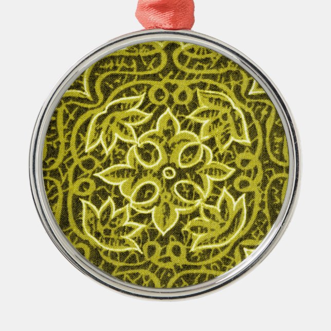 Ornamento De Metal Textura de Tecido de patch verde amarelo (Frente)