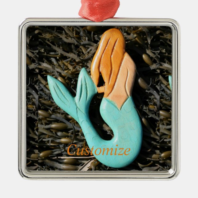 Ornamento De Metal Thunder_Cove da Sereia de cauda azul (Frente)