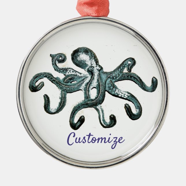 Ornamento De Metal Thunder_Cove de Octopus Azul (Frente)