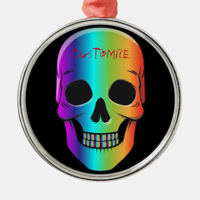 Ornamento De Metal Thunder_Cove do Crânio Humano Psicodélico (Frente)