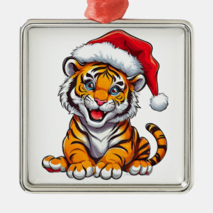 Ornamento De Metal Tigre Adorável de Desenho Animado Vestindo um Chap