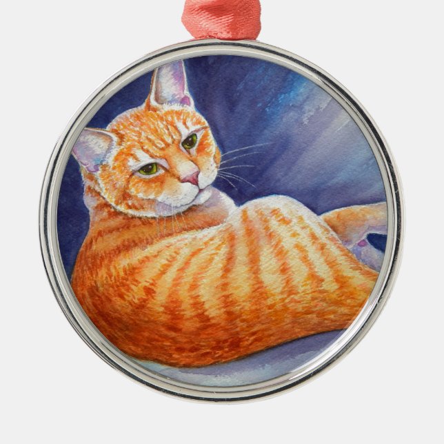 Ornamento De Metal Tigre o Gato do Tabby Laranja (Frente)