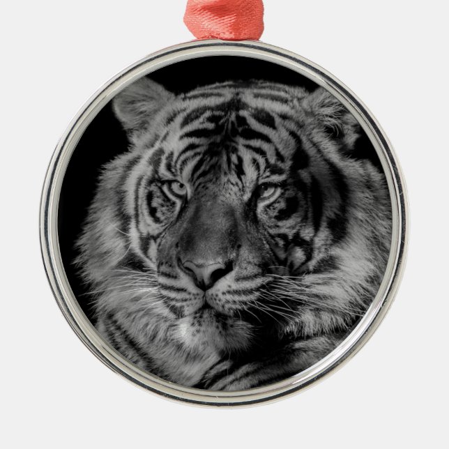 Ornamento De Metal Tigre preto e branco (Frente)