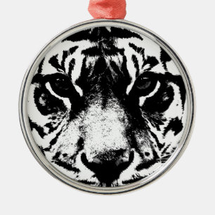 Ornamento De Metal Tigre preto e branco