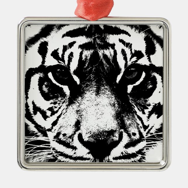 Ornamento De Metal Tigre preto e branco (Frente)