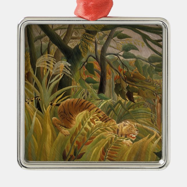 Ornamento De Metal Tigre surpreendido em uma tempestade tropical (Frente)