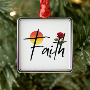 Ornamento De Metal Tipografia Faith Preta Com Rosa