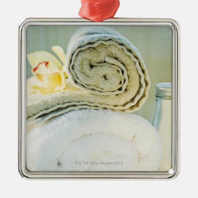 Ornamento De Metal Toalhas dos termas e flor tropical (Frente)