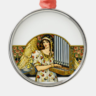 Ornamento De Metal Toca-Órgão Anjo Art Nouveau Música Vintage